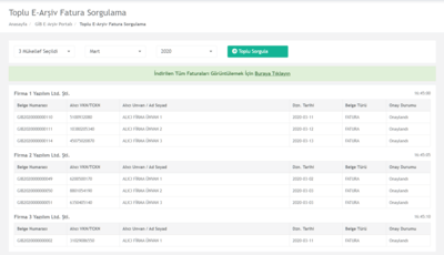 E-Arşiv Portal Toplu Sorgulama